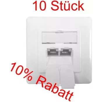 IT-BUDGET voordeelpakket: 10 x Cat.6A datadoos, 2 x RJ45-poorten, afgeschermd, horizontale kabelinvoer, PoE+ geschikt, wit (ZAA90ITBDDSW)
