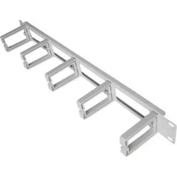 IT-BUDGET 19 inch 1U kabelmanagementpaneel met 5 kunststof kabelbeugels, 44x70 mm, lichtgrijs 90ITBKDFPOB1HEG