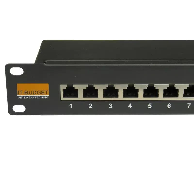 IT-BUDGET 19 inch Cat.6A afgeschermd 24-poorts patchpanel, korte bouwvorm, PoE+ geschikt, 1U, zwart 90ITBPP6A1S
