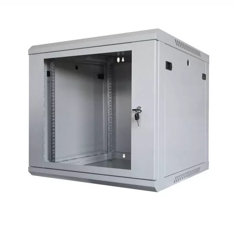 IT-BUDGET 19 inch netwerkkast TAUNUS - 12U, 450 mm diepte, afsluitbare glazen deur, lichtgrijs (90ITB191245GG)