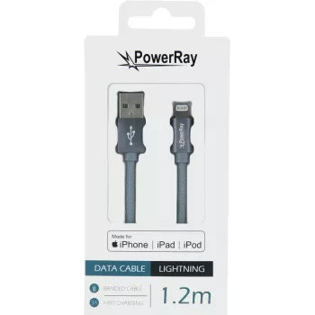 PowerRay USB-naar-Lightning MFi-textielkabel 1,2 m textielgrijs PR-DCUL120TGY