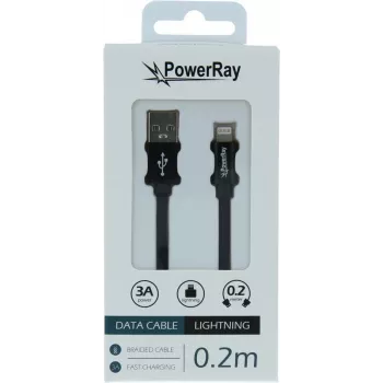 PowerRay USB-A naar Lightning data-/oplaadkabel 0,2m textiel zwart PR-DCUL020TBK