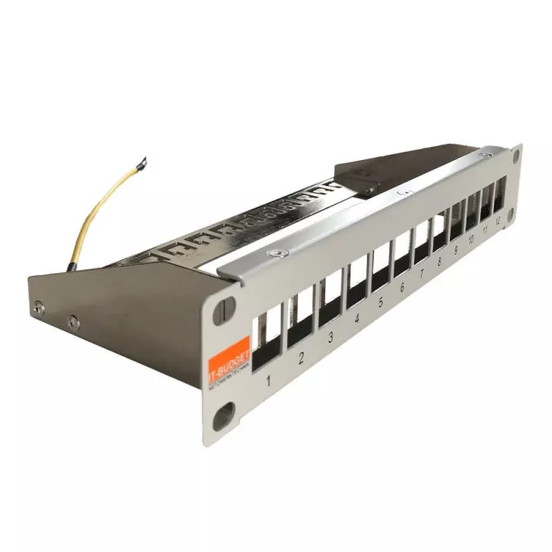 IT-BUDGET 10 inch leeg patchpanel voor keystone-modules - 12 poorten - afgeschermd - 1U - onbezet - grijs (90ITB10MT12PG)