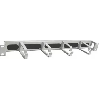 IT-BUDGET 1U 19 inch kabelmanagementpaneel met borstelstrip en 4 aan de achterzijde versprongen metalen kabelclips, lichtgrijs 90ITBKDFPMBV1HEG