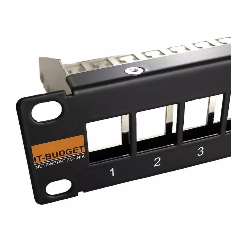 IT-BUDGET 10 inch leeg patchpaneel voor Keystone-modules - 12 poorten - afgeschermd - 1U - onbezet - zwart (90ITB10MT12PS)