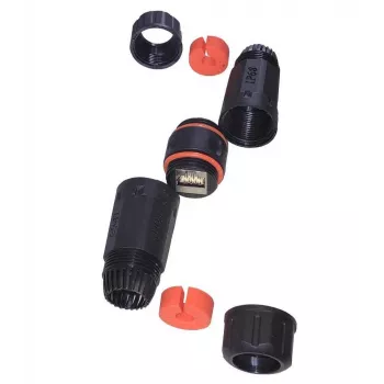 IT-BUDGET waterdichte RJ45-koppeling IP68 Cat.6A voor buiten- en industriegebruik - 2 x RJ45 bus - zwart (90ITBKK6AIP68)
