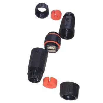 IT-BUDGET waterdichte RJ45-koppeling IP68 Cat.6A voor buiten- en industriegebruik - 2 x RJ45 bus - zwart (90ITBKK6AIP68)