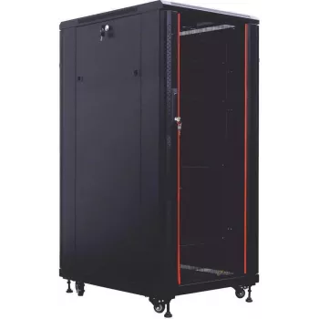 IT-BUDGET 19 inch serverkast SRK - 27 HE - BxT 800x800 mm - glazen/deur van vol plaatstaal - kabelgoten - flatpack - zwart (90ITB19SRK2788GSN)