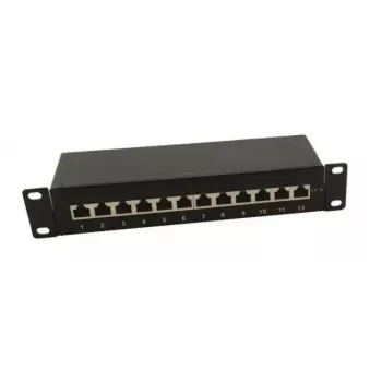 IT-BUDGET 10 inch patchpanel - afgeschermd - Cat.6A - 500MHz - 12 poorten RJ45 - PoE+ geschikt - 1U - zwart (90ITB10PP6AS)