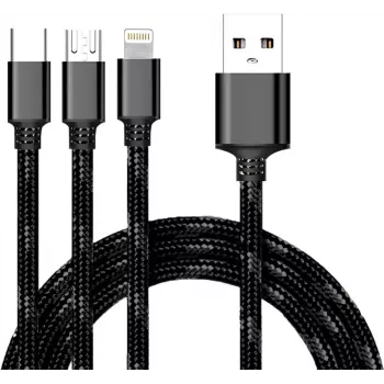 CYOO 3-in-1 USB-oplaad- en datakabel – Micro USB, USB-C, Lightning – zwart