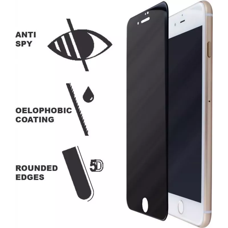 CYOO Privacy 5D gehard glas displayschermfolie voor Apple iPhone 8 Plus – zwart