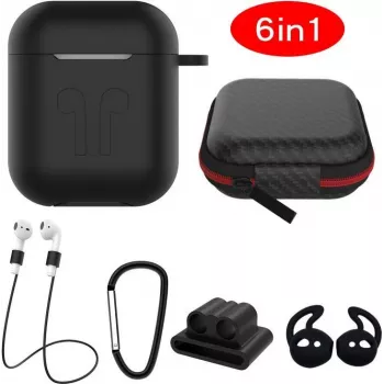 CYOO 6in1 siliconenhoes met accessoires - zwart - Apple AirPods hoes-sleeve (CY120795)