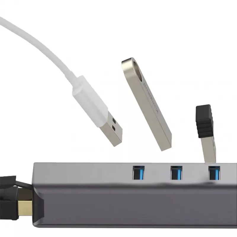 EXSYS EX-1133-N-3 USB 3.2 Gen 1 hub met 3x USB-A-aansluitingen en Gigabit Ethernet (USB-C)