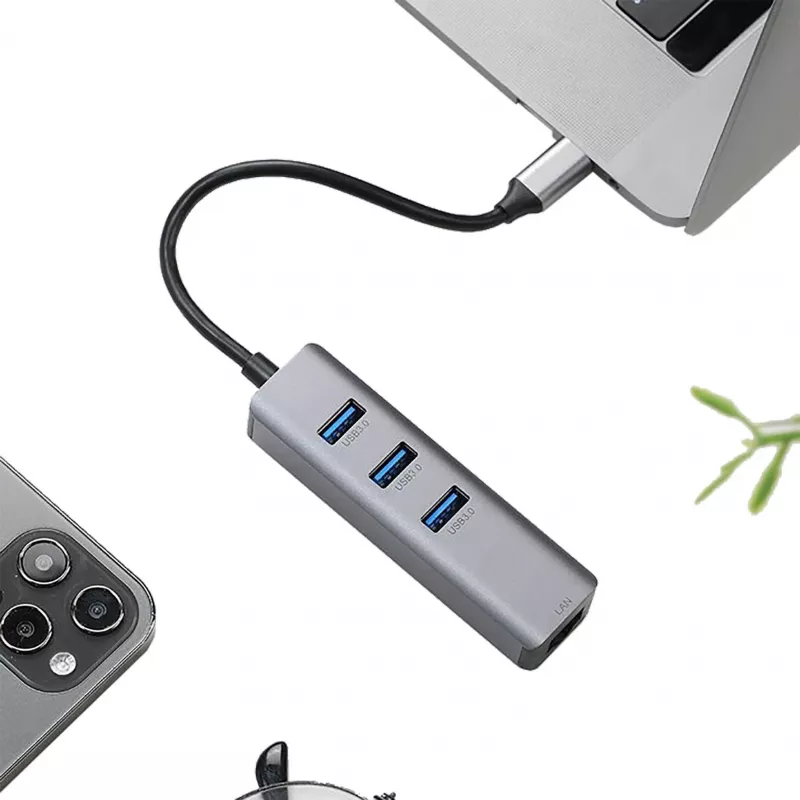 EXSYS EX-1133-N-3 USB 3.2 Gen 1 hub met 3x USB-A-aansluitingen en Gigabit Ethernet (USB-C)