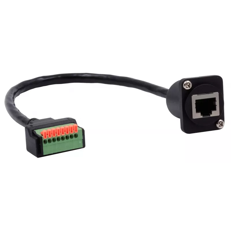 EXSYS EX-49161 D-type RJ45-bus naar 8-pins klemmenblok adapter met drukknop, CAT.5e, 20 cm