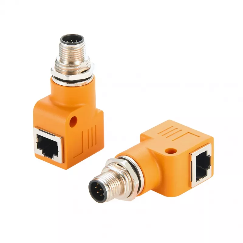 EXSYS EX-49502 M12 A-gecodeerde 8-polige stekker naar RJ45-bus 90° Industrial Ethernet-adapter