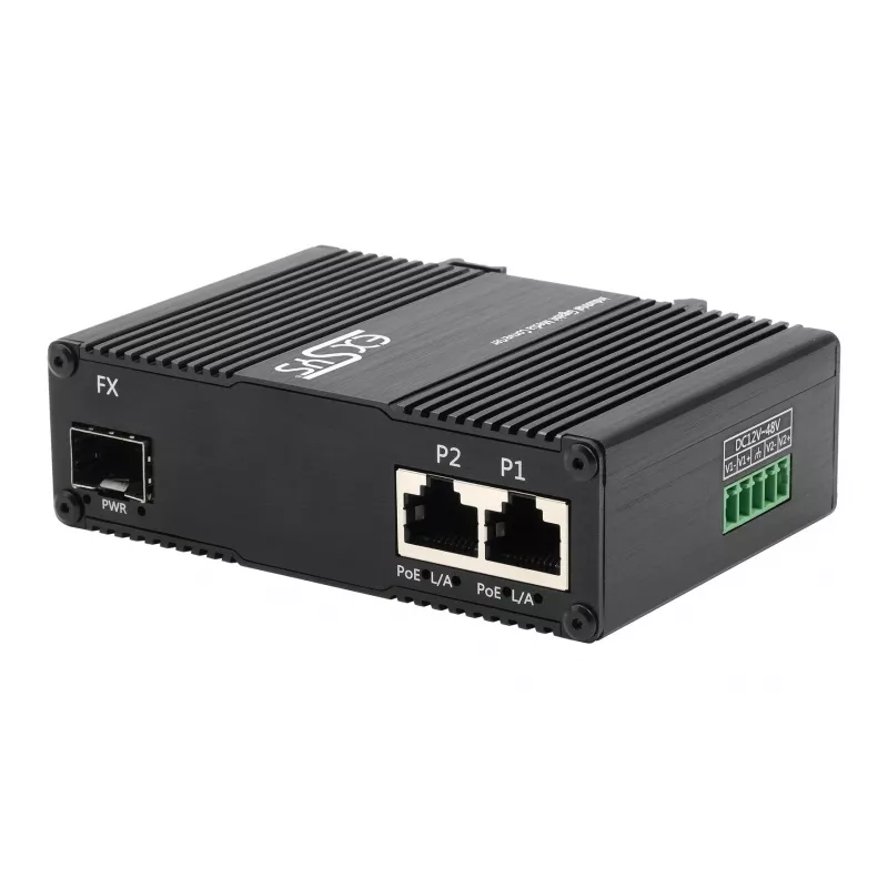 EXSYS EX-60344 2-poorts PoE++ mediaconverter 90W, SFP, -40°C tot +80°C