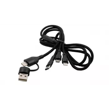 EXSYS EX-K1404 2-in-1 naar 3-in-1 USB-C/A naar USB-C/Micro B/Lightning nylon gevlochten multi-oplaad- en datakabel, 1,2m, zwart