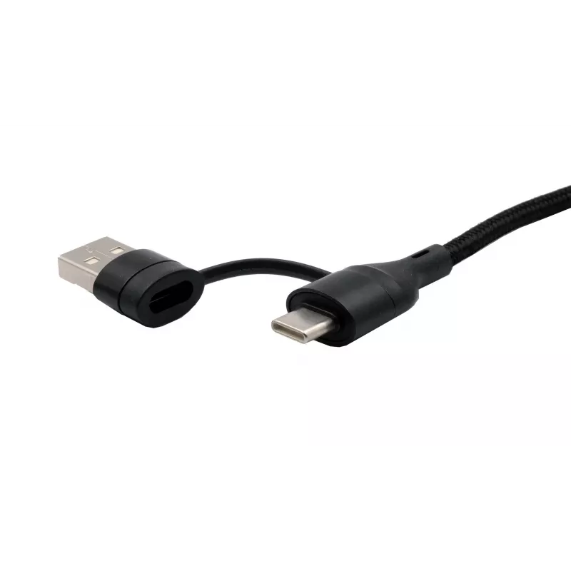 EXSYS EX-K1404 2-in-1 naar 3-in-1 USB-C/A naar USB-C/Micro B/Lightning nylon gevlochten multi-oplaad- en datakabel, 1,2m, zwart