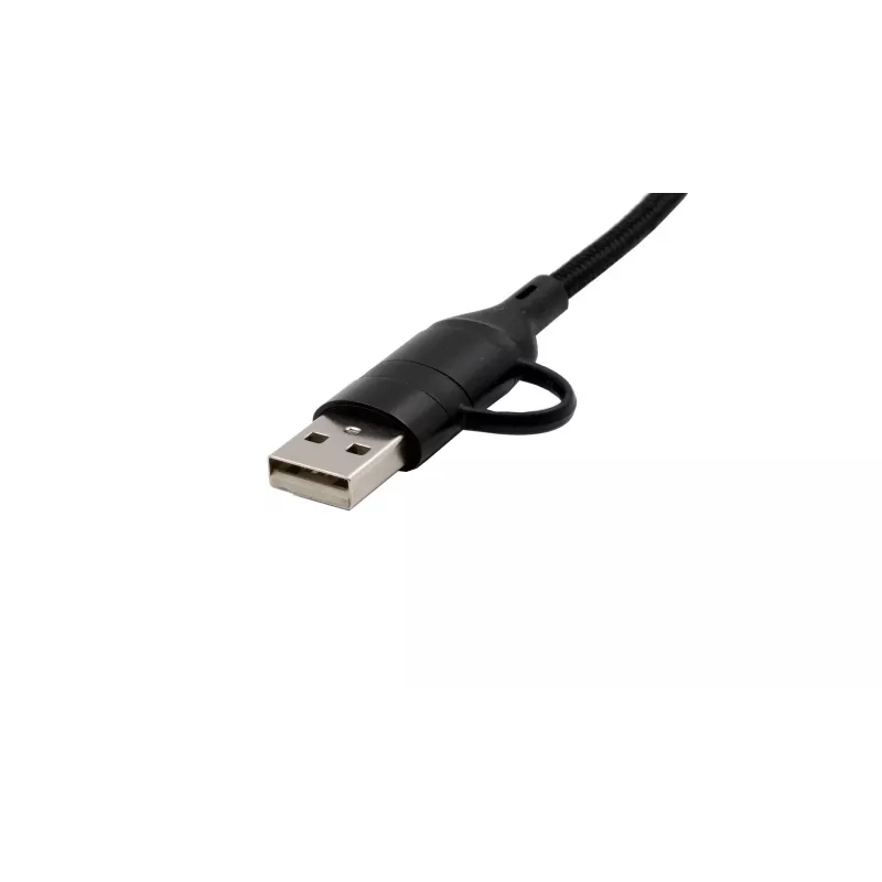 EXSYS EX-K1404 2-in-1 naar 3-in-1 USB-C/A naar USB-C/Micro B/Lightning nylon gevlochten multi-oplaad- en datakabel, 1,2m, zwart
