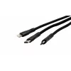 EXSYS EX-K1404 2-in-1 naar 3-in-1 USB-C/A naar USB-C/Micro B/Lightning nylon gevlochten multi-oplaad- en datakabel, 1,2m, zwart