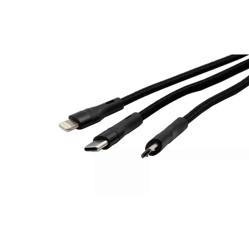 EXSYS EX-K1404 2-in-1 naar 3-in-1 USB-C/A naar USB-C/Micro B/Lightning nylon gevlochten multi-oplaad- en datakabel, 1,2m, zwart