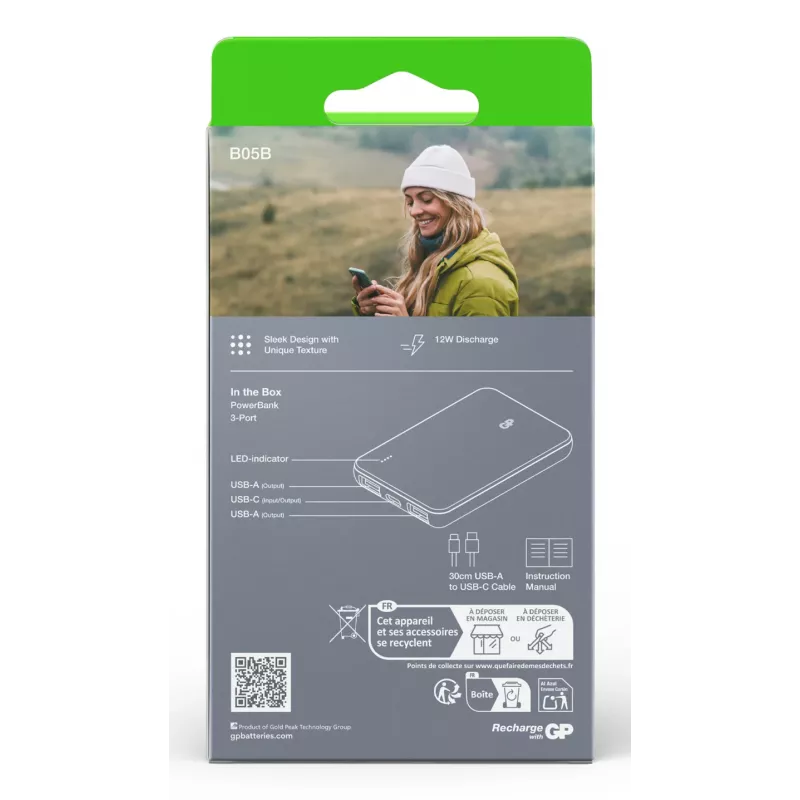 GP PowerBank B+ Series 5000 mAh mosgroen (GPPBB05BGYBSR523)