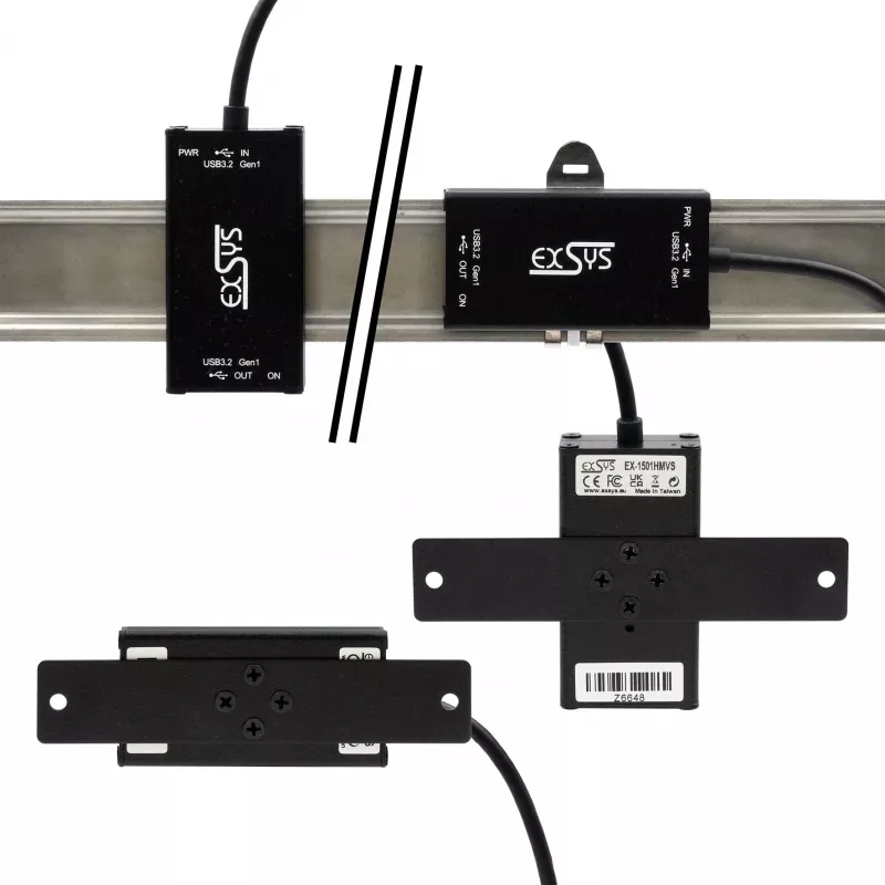 EXSYS EX-1501HMVS-A 1-poorts USB 3.2 Gen 1 industriële hub met 15KV ESD-overspanningsbeveiliging