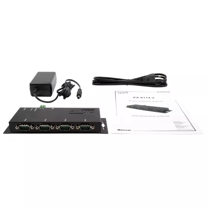 EXSYS EX-6164 4-poorts RS-232 serial device server, Ethernet naar serieel, metaal, 10/100 Mbps, virtual COM