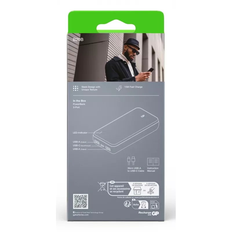GP PowerBank B+ 20000 mAh zwart GPPBB20BBKBSR554