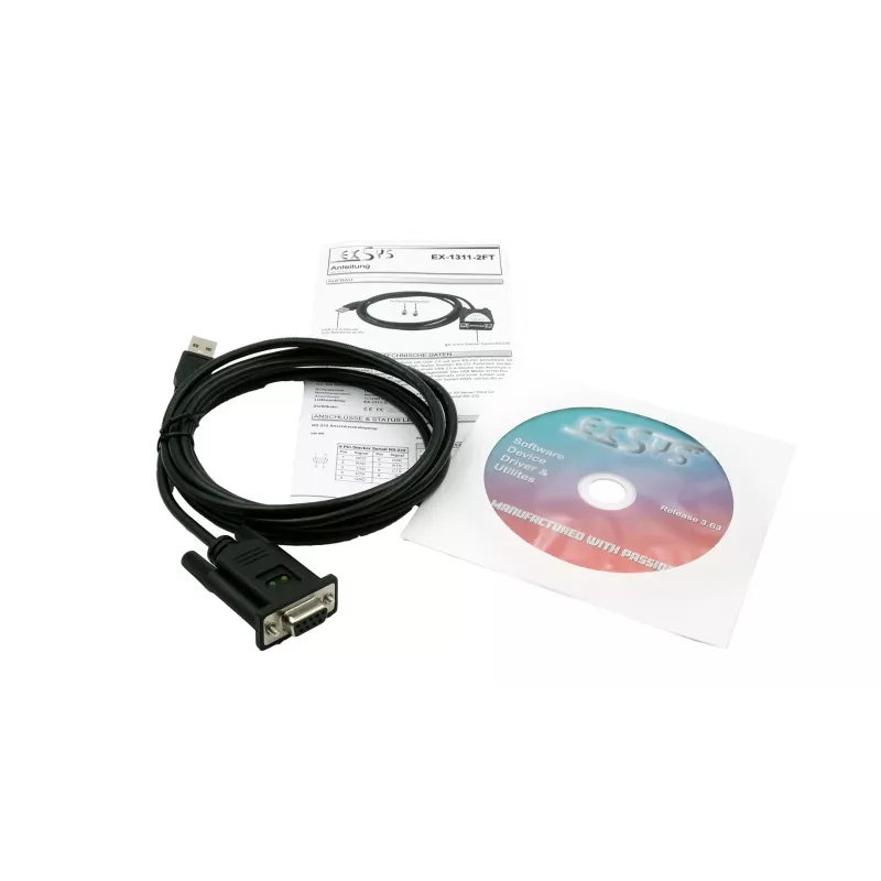 EXSYS EX-1311-2FT USB 2.0 naar RS-232 serieel adapter, DB9 bus, FTDI-chipset, industrieel temperatuurbereik