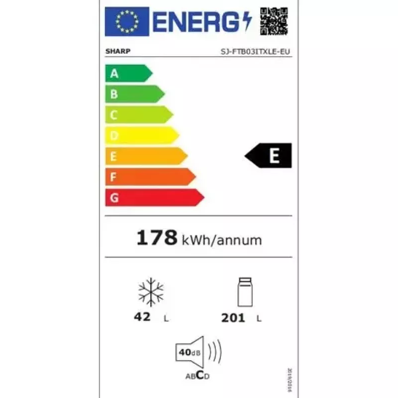 SHARP SJ-FTB03ITXLE-EU Vrijstaande koel-vriescombinatie, 242 L totaalvolume, 161 cm hoogte, RVS-look