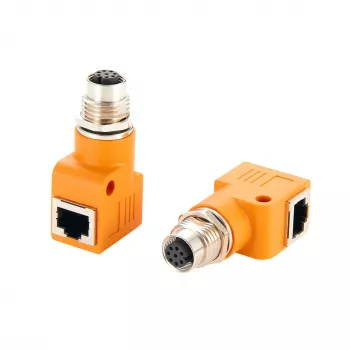 EXSYS M12 A-gecodeerd 8-polig bus naar RJ45 bus 90° adapter EX-49503