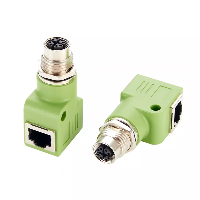 EXSYS EX-49543 M12 X-coded 8-polig bus naar RJ45 bus 90° adapter, 10GbE, IP67