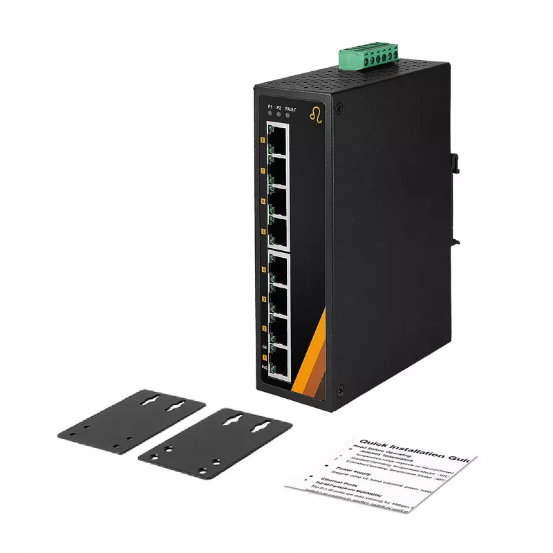 EXSYS EX-6226POE industriële 8-poorts Gigabit PoE+ switch, 12-36VDC, DIN-rail