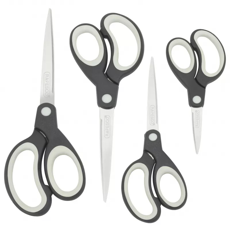 Rapesco Soft Grip schaar-set, 4 delen, roestvrijstalen bladen, zwart/grijs 1574