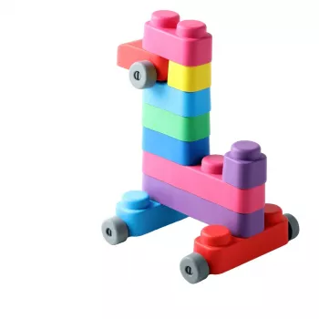 Gerardo's Toys GT3100 zachte bouwstenen set met wielen, 14 delen (10 bouwstenen + 4 wieldelen)