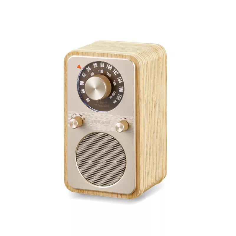 Sangean WR-9 draagbare FM/AM-radio met Bluetooth, behuizing van echt essenhout in wit