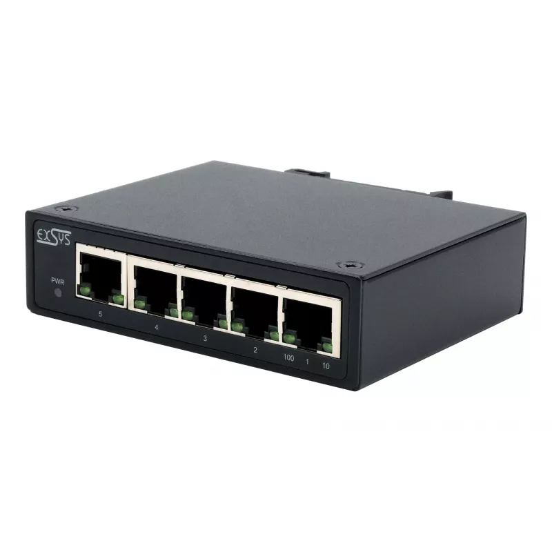 EXSYS 5-poorts industriële Ethernet-switch, 10/100 Mbps, DIN-rail, -40° tot +75°C EX-6200-T
