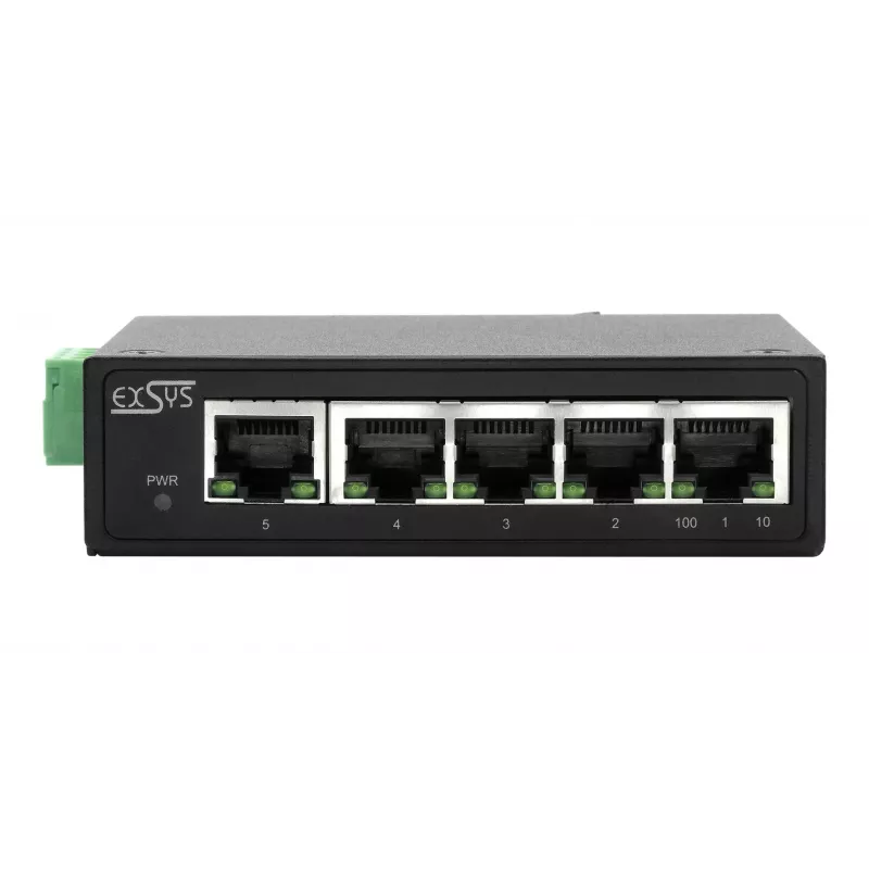 EXSYS 5-poorts industriële Ethernet-switch, 10/100 Mbps, DIN-rail, -40° tot +75°C EX-6200-T