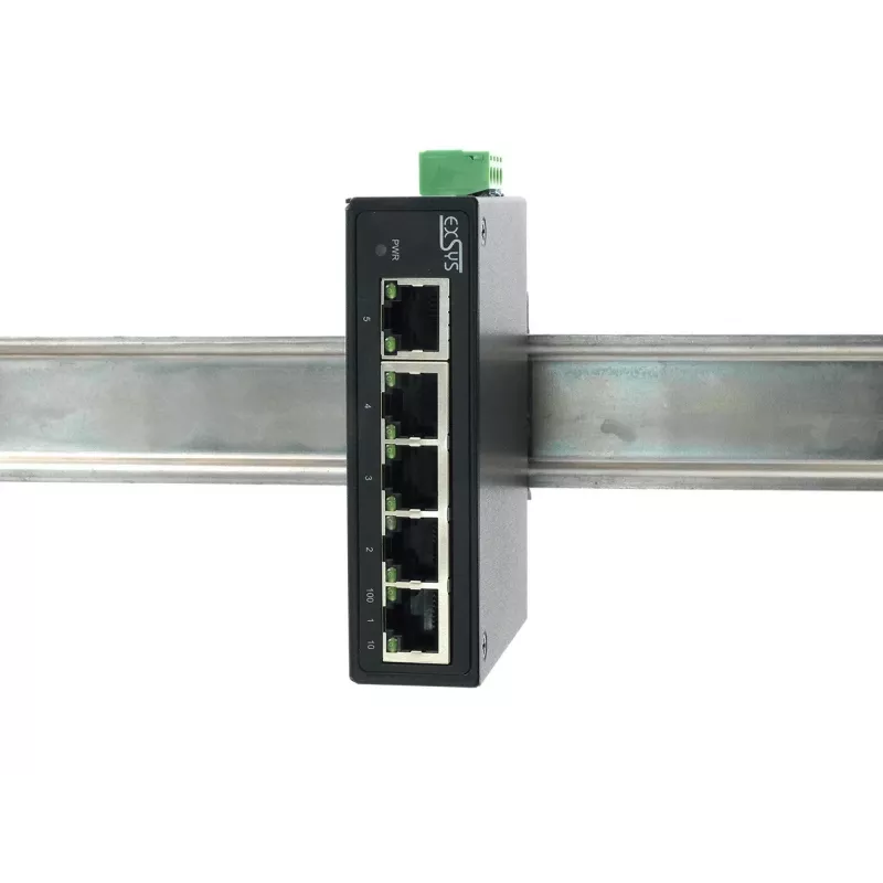 EXSYS 5-poorts industriële Ethernet-switch, 10/100 Mbps, DIN-rail, -40° tot +75°C EX-6200-T