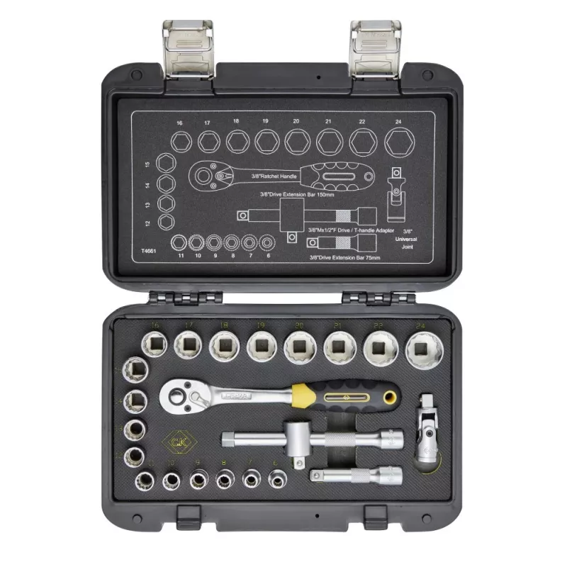 C.K Tools omschakelbare ratel-dopsleutelset metrisch, 23-delig, 3/8 inch (T4661)