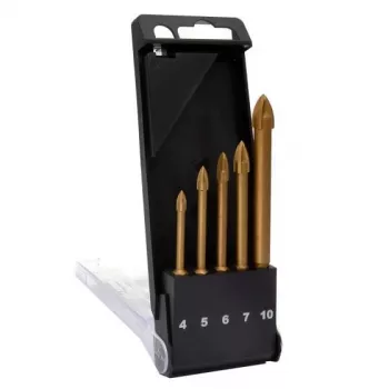 C.K Tools T3059 glasborenset, 5-delig (4-10 mm), wolfraamcarbide punt, voor glas, tegels, keramiek, porselein, spiegels
