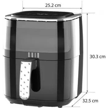 QUIN 4,5L digitale heteluchtfriteuse, 1500W, 80-200°C, 60-min timer, 8 voorinstellingen, zwart