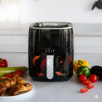 QUIN 4,5L digitale heteluchtfriteuse, 1500W, 80-200°C, 60-min timer, 8 voorinstellingen, zwart