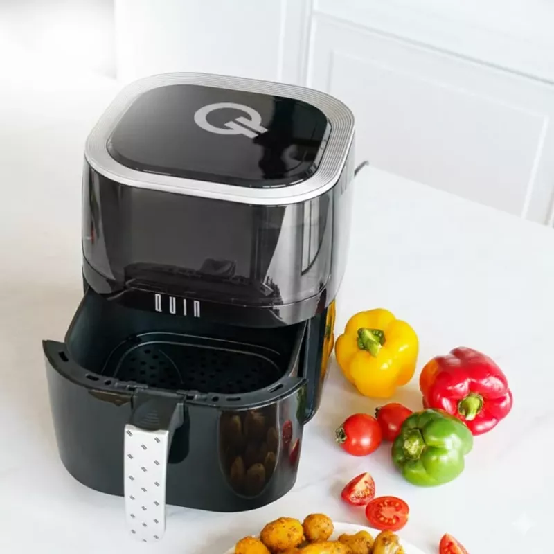 QUIN 4,5L digitale heteluchtfriteuse, 1500W, 80-200°C, 60-min timer, 8 voorinstellingen, zwart