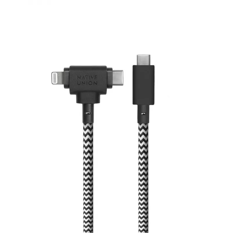 Native Union Belt Cable Duo USB-C naar USB-C/Lightning gevlochten kabel 1,5 m zwart