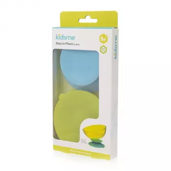KIDSME Stay-in-Place zuig-placemat houder voor kommen, flessen en bekers, 2-pack, Sky & Lime