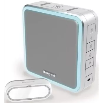 Honeywell DC915SGL draadloze deurbel-set, 200 m bereik, 90 dB, 8 melodieën, zilver/grijs