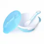 Kidsme baby-set om te voeden met zuigkom, deksel en thermolepel, aquamarijn, 9+ maanden